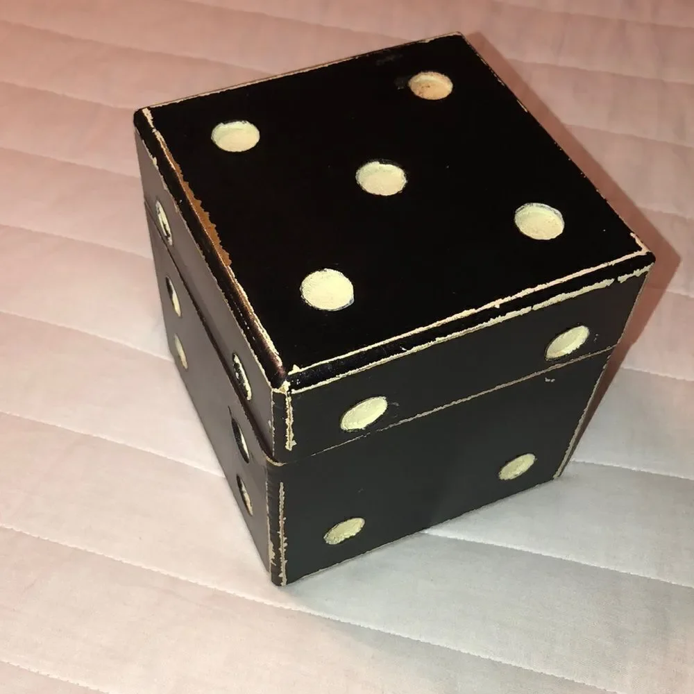 Dice Cube Black Ivory Shabby Shic Wooden Trinket Keepsake Box